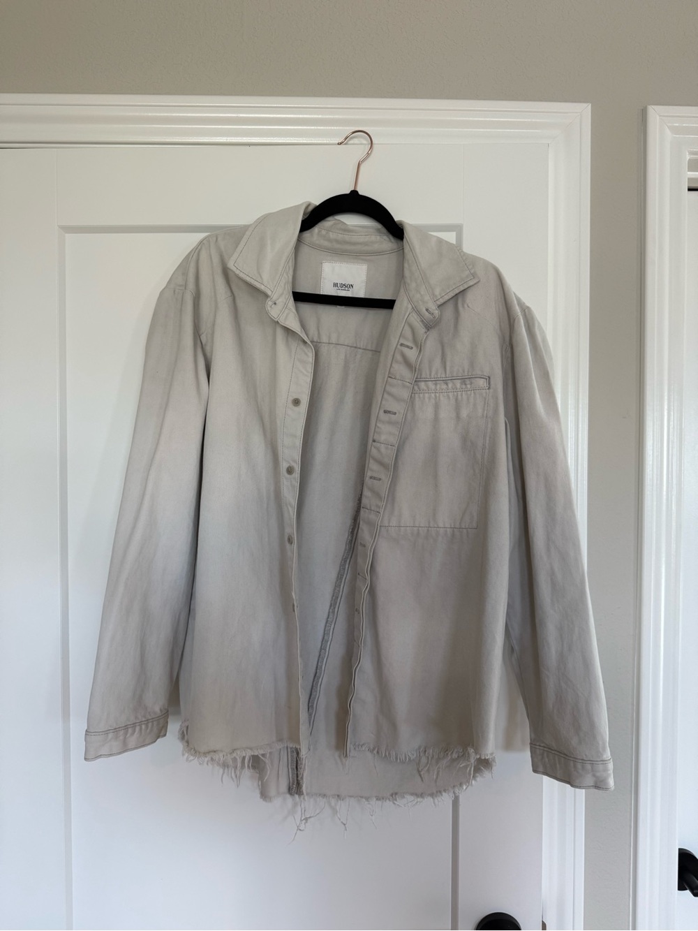 Hudson Jeans Light Gray Distressed Button-Front Jacket